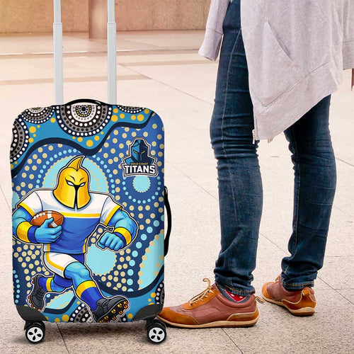 Gold Coast Titans Luggage Cover Aboriginal Dot Pattern - Rugby Mascot Heritage Pride