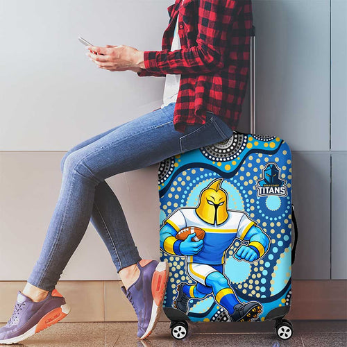Gold Coast Titans Luggage Cover Aboriginal Dot Pattern - Rugby Mascot Heritage Pride