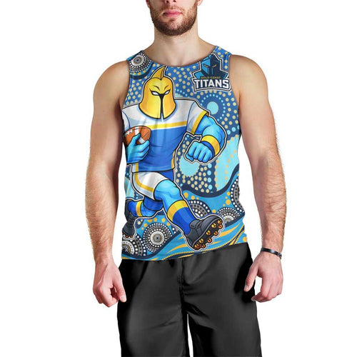 Gold Coast Titans Men Tank Top Aboriginal Dot Pattern - Rugby Mascot Heritage Pride