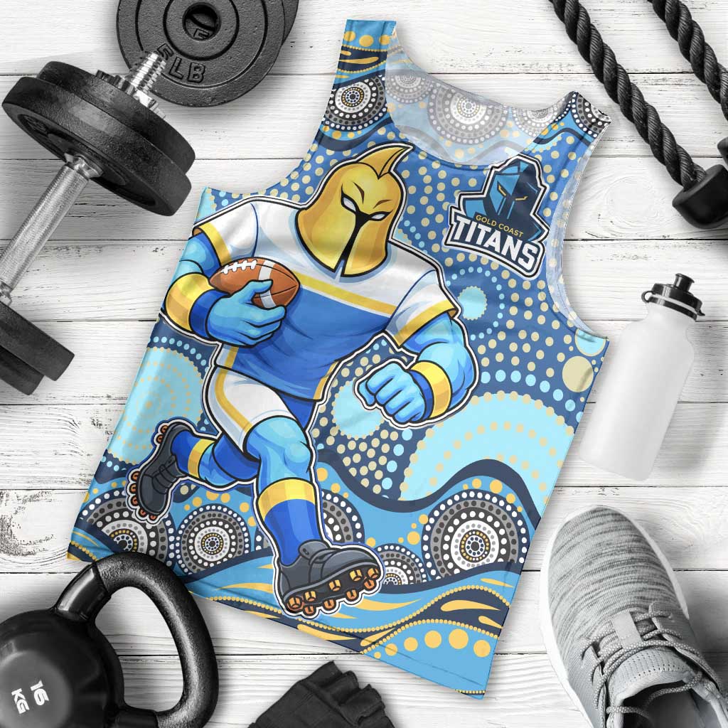 Gold Coast Titans Men Tank Top Aboriginal Dot Pattern - Rugby Mascot Heritage Pride