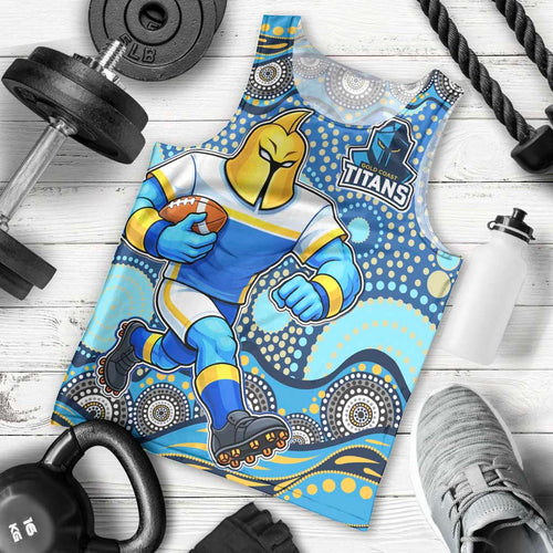Gold Coast Titans Men Tank Top Aboriginal Dot Pattern - Rugby Mascot Heritage Pride