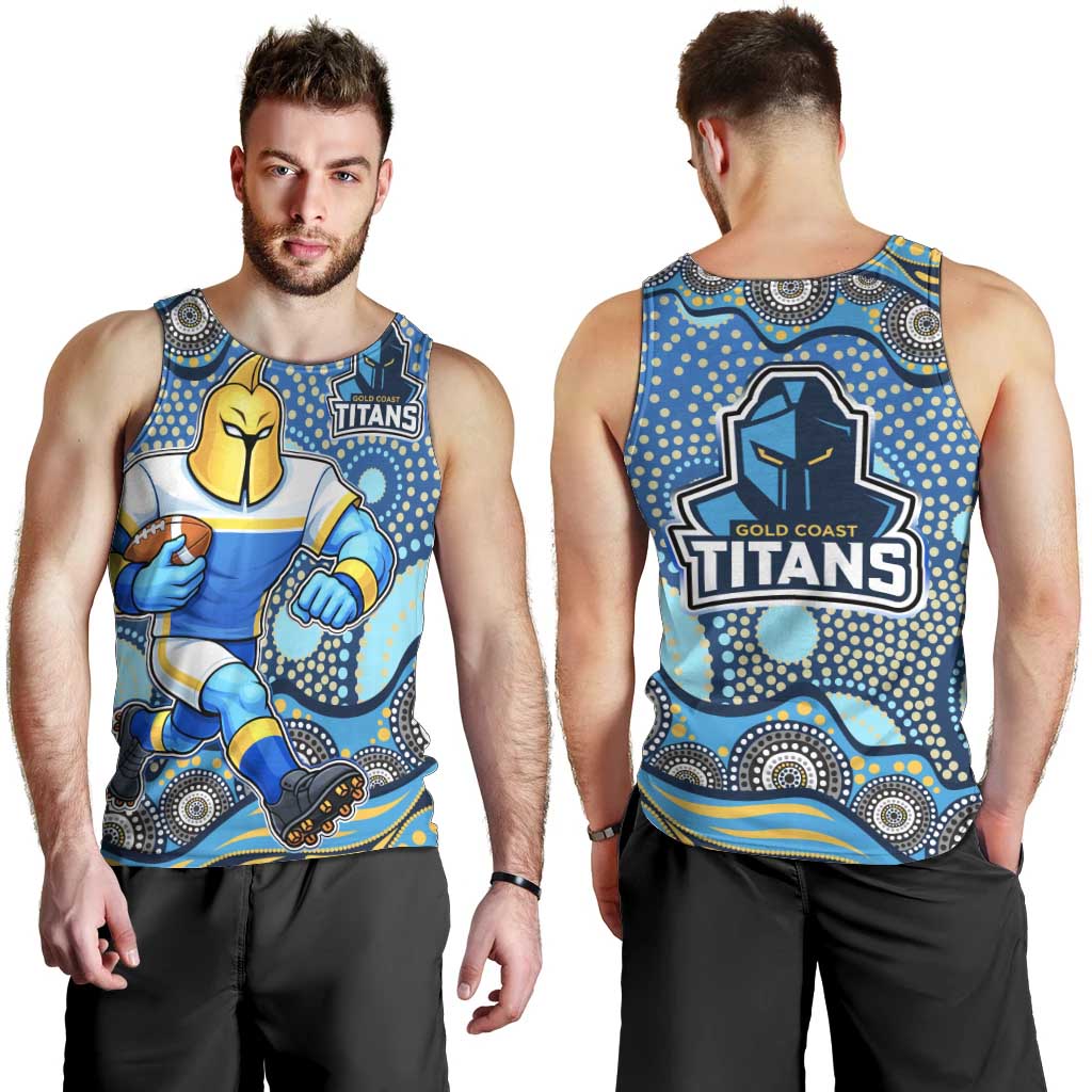 Gold Coast Titans Men Tank Top Aboriginal Dot Pattern - Rugby Mascot Heritage Pride