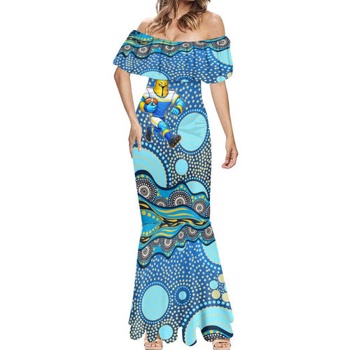 Gold Coast Titans Mermaid Dress Aboriginal Dot Pattern - Rugby Mascot Heritage Pride