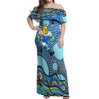 Gold Coast Titans Off Shoulder Maxi Dress Aboriginal Dot Pattern - Rugby Mascot Heritage Pride