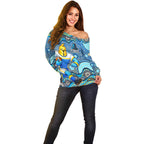 Gold Coast Titans Off Shoulder Sweater Aboriginal Dot Pattern - Rugby Mascot Heritage Pride