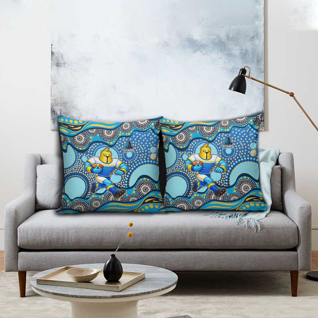 Gold Coast Titans Pillow Cover Aboriginal Dot Pattern - Rugby Mascot Heritage Pride