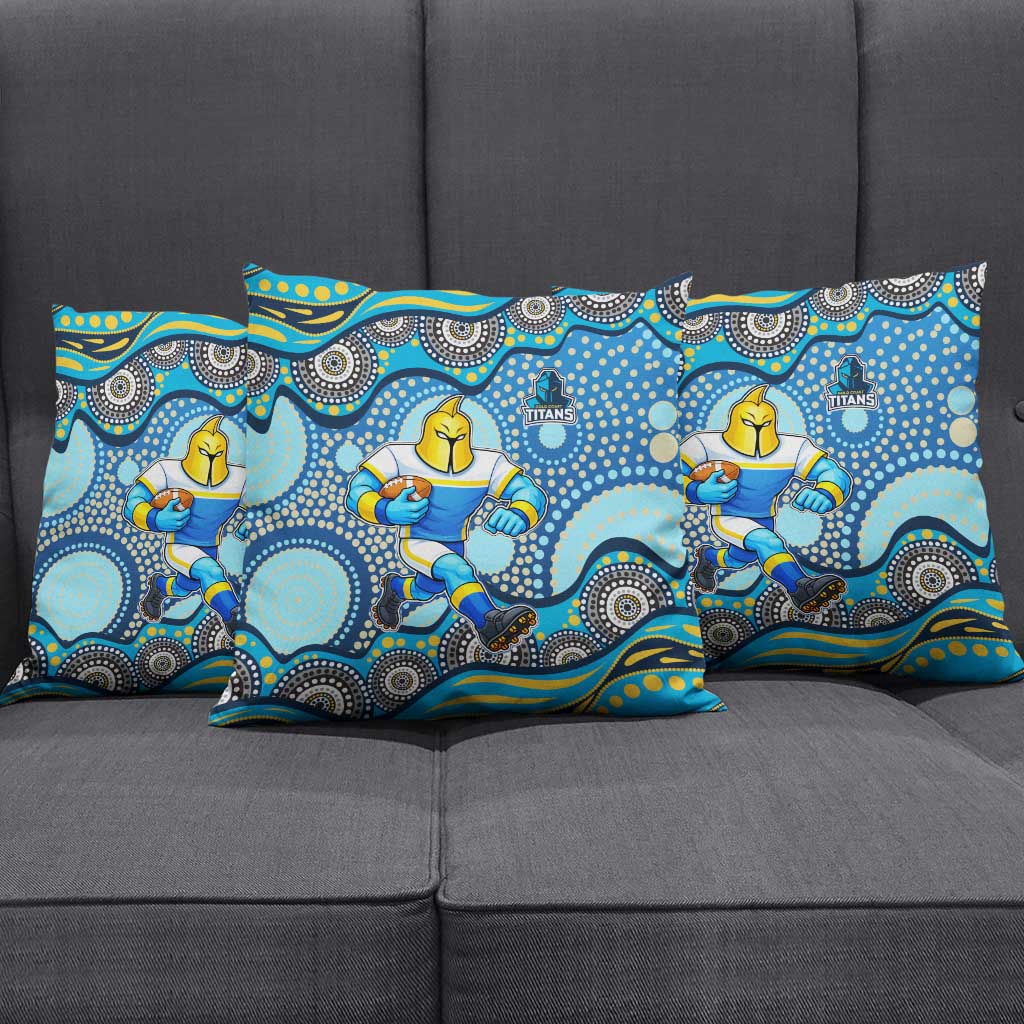 Gold Coast Titans Pillow Cover Aboriginal Dot Pattern - Rugby Mascot Heritage Pride