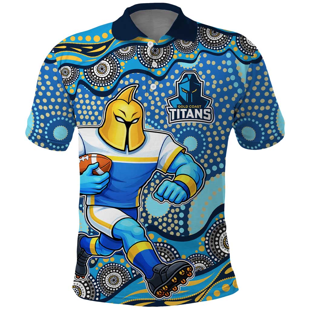 Gold Coast Titans Polo Shirt Aboriginal Dot Pattern - Rugby Mascot Heritage Pride