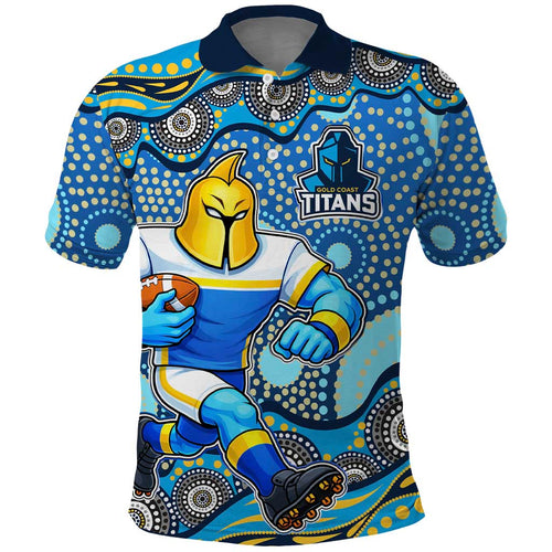 Gold Coast Titans Polo Shirt Aboriginal Dot Pattern - Rugby Mascot Heritage Pride