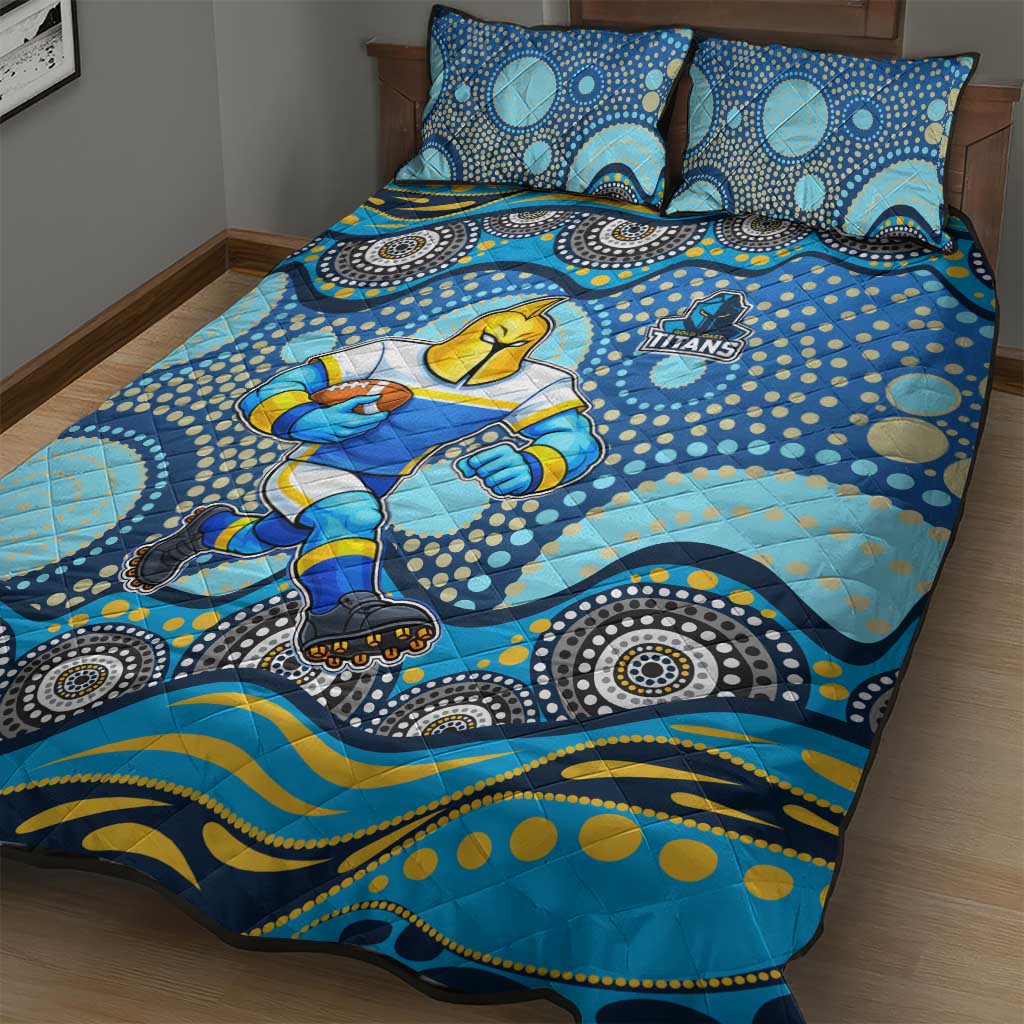 Gold Coast Titans Quilt Bed Set Aboriginal Dot Pattern - Rugby Mascot Heritage Pride