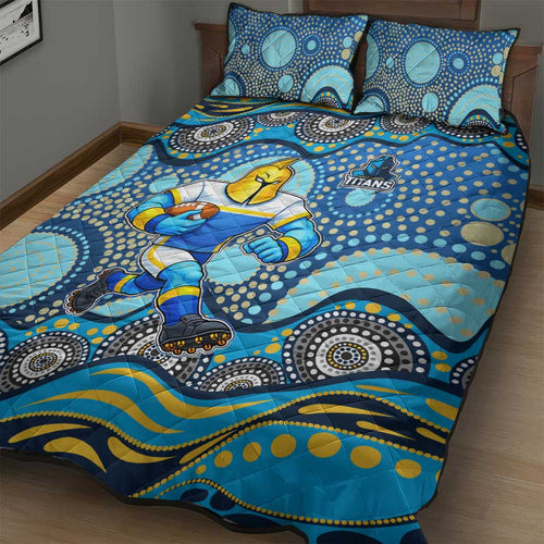 Gold Coast Titans Quilt Bed Set Aboriginal Dot Pattern - Rugby Mascot Heritage Pride