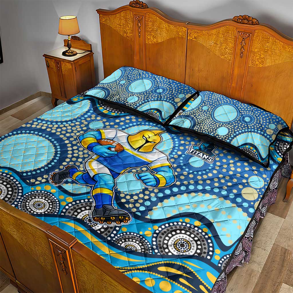 Gold Coast Titans Quilt Bed Set Aboriginal Dot Pattern - Rugby Mascot Heritage Pride