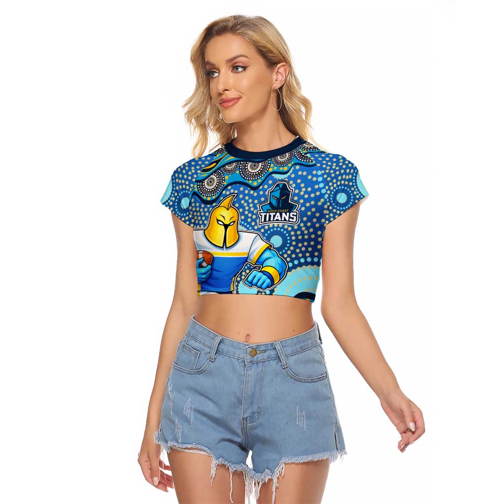 Gold Coast Titans Raglan Cropped T Shirt Aboriginal Dot Pattern - Rugby Mascot Heritage Pride
