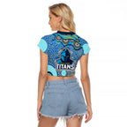 Gold Coast Titans Raglan Cropped T Shirt Aboriginal Dot Pattern - Rugby Mascot Heritage Pride