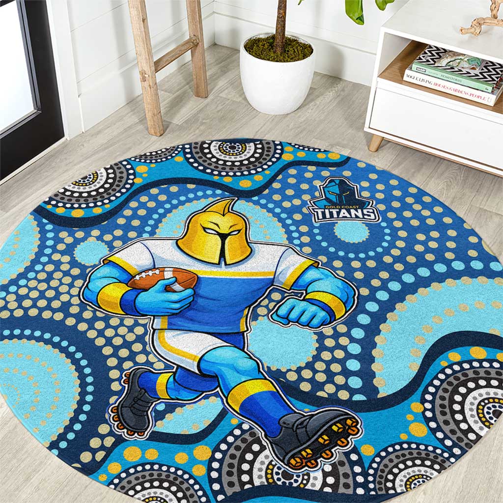 Gold Coast Titans Round Carpet Aboriginal Dot Pattern - Rugby Mascot Heritage Pride