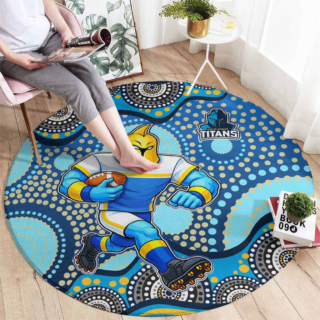 Gold Coast Titans Round Carpet Aboriginal Dot Pattern - Rugby Mascot Heritage Pride