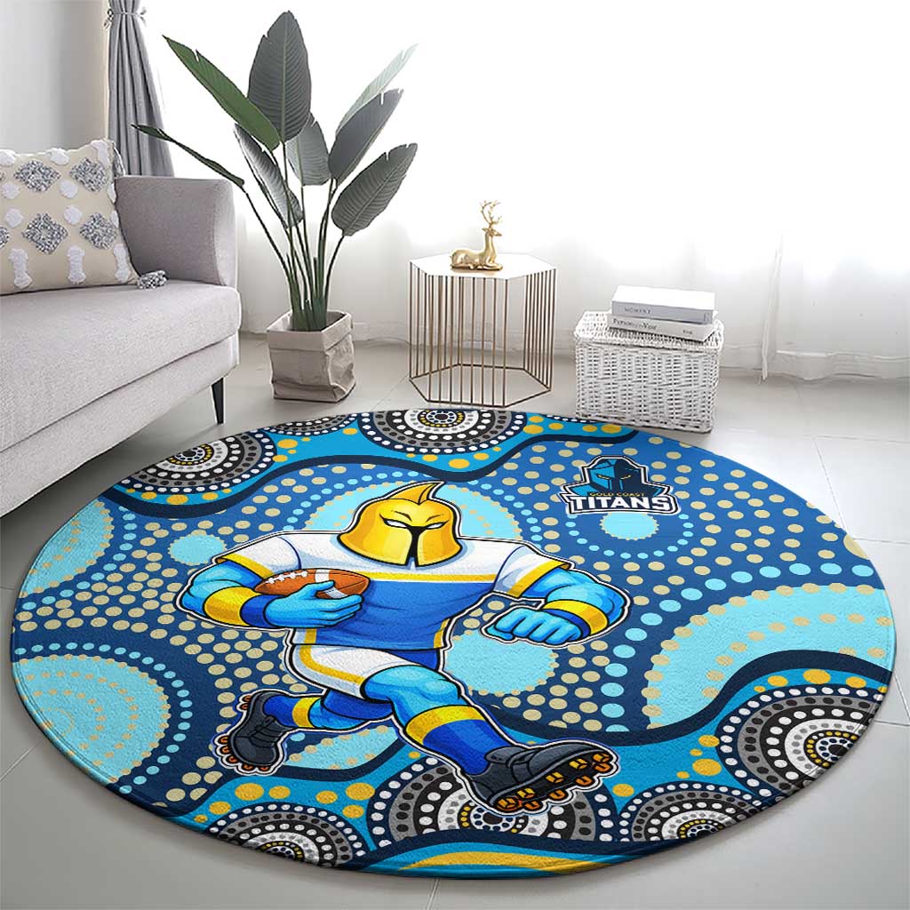 Gold Coast Titans Round Carpet Aboriginal Dot Pattern - Rugby Mascot Heritage Pride