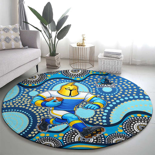 Gold Coast Titans Round Carpet Aboriginal Dot Pattern - Rugby Mascot Heritage Pride