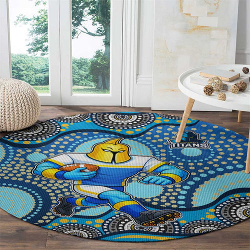 Gold Coast Titans Round Carpet Aboriginal Dot Pattern - Rugby Mascot Heritage Pride