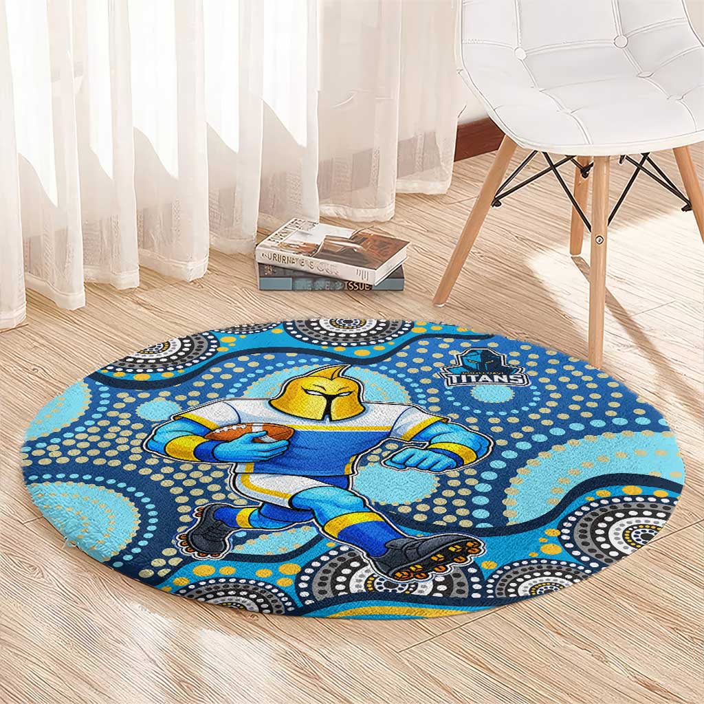 Gold Coast Titans Round Carpet Aboriginal Dot Pattern - Rugby Mascot Heritage Pride