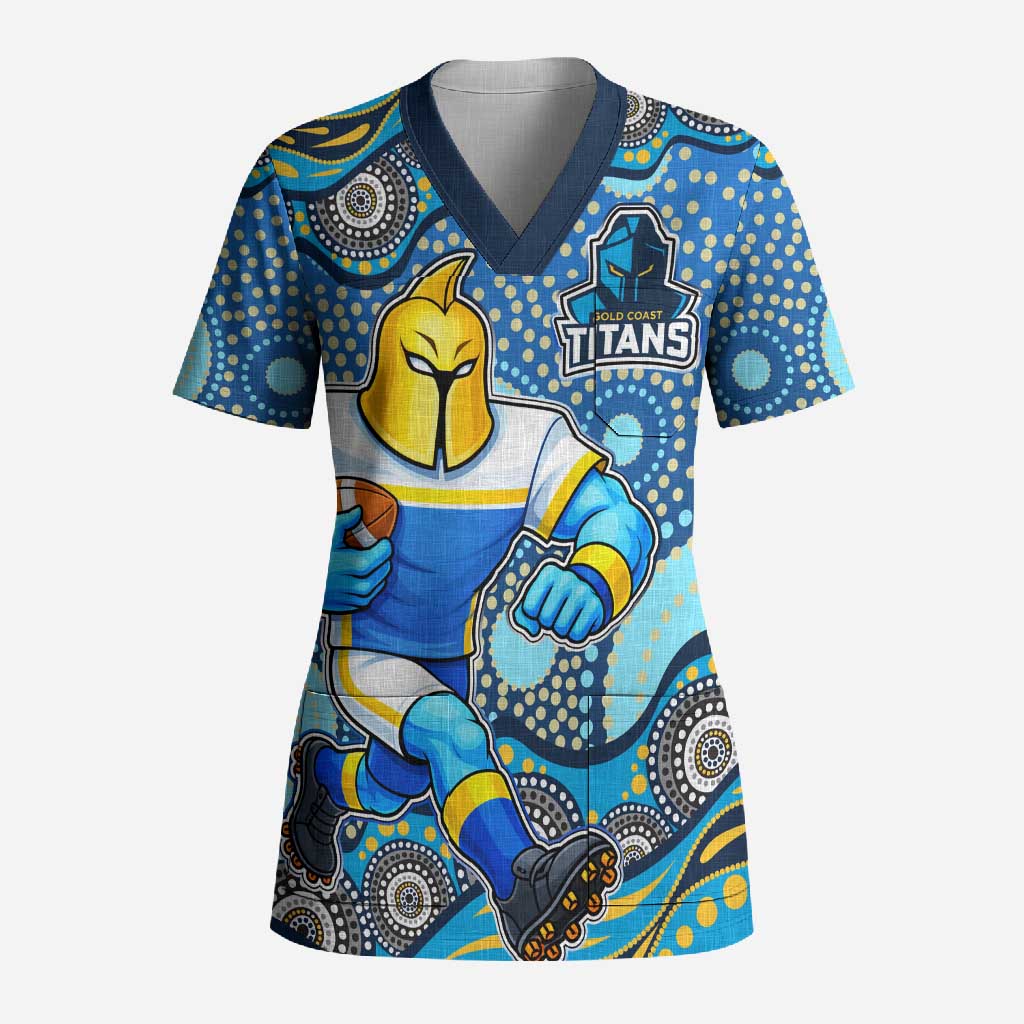 Gold Coast Titans Scrub Top Aboriginal Dot Pattern - Rugby Mascot Heritage Pride