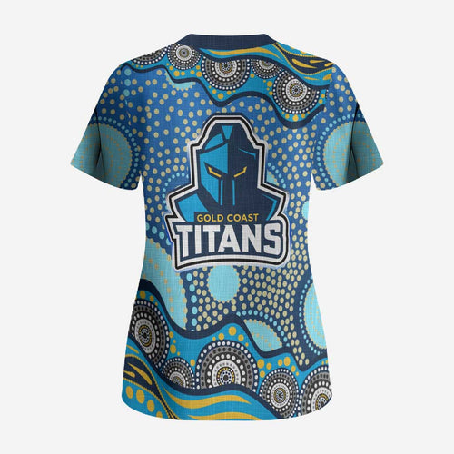 Gold Coast Titans Scrub Top Aboriginal Dot Pattern - Rugby Mascot Heritage Pride