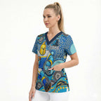 Gold Coast Titans Scrub Top Aboriginal Dot Pattern - Rugby Mascot Heritage Pride