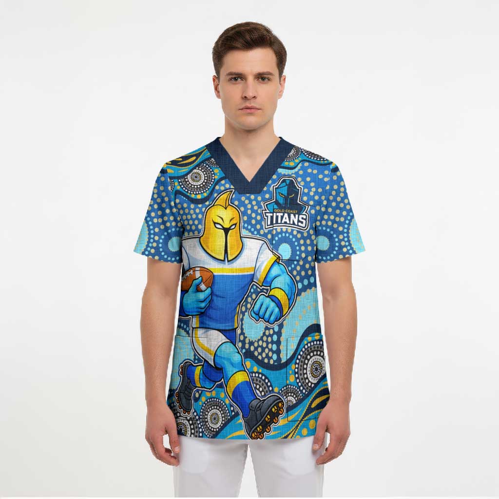 Gold Coast Titans Scrub Top Aboriginal Dot Pattern - Rugby Mascot Heritage Pride