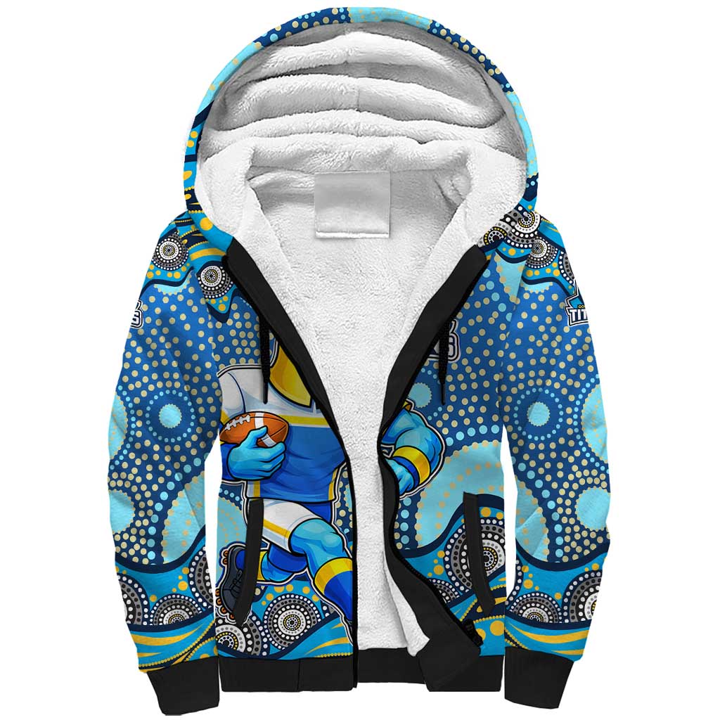 Gold Coast Titans Sherpa Hoodie Aboriginal Dot Pattern - Rugby Mascot Heritage Pride