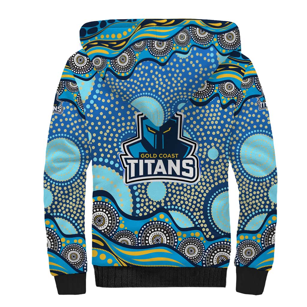 Gold Coast Titans Sherpa Hoodie Aboriginal Dot Pattern - Rugby Mascot Heritage Pride
