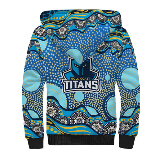 Gold Coast Titans Sherpa Hoodie Aboriginal Dot Pattern - Rugby Mascot Heritage Pride
