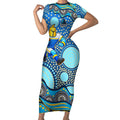 Gold Coast Titans Short Sleeve Bodycon Dress Aboriginal Dot Pattern - Rugby Mascot Heritage Pride