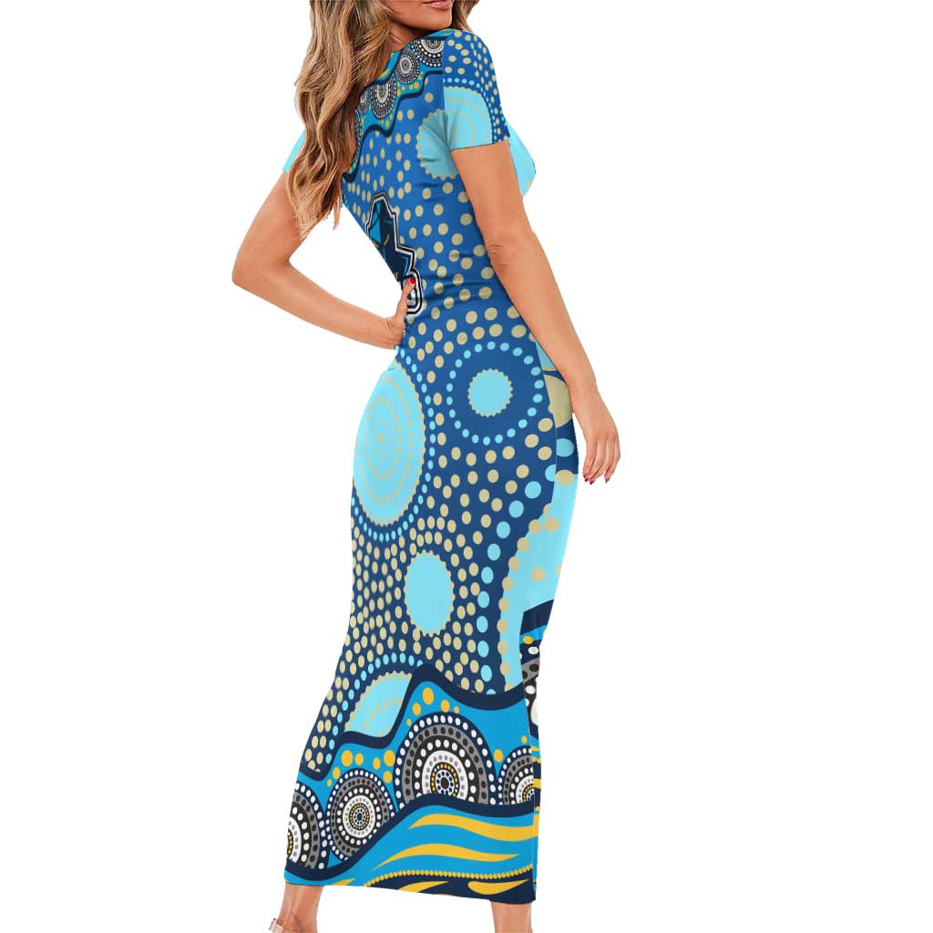 Gold Coast Titans Short Sleeve Bodycon Dress Aboriginal Dot Pattern - Rugby Mascot Heritage Pride