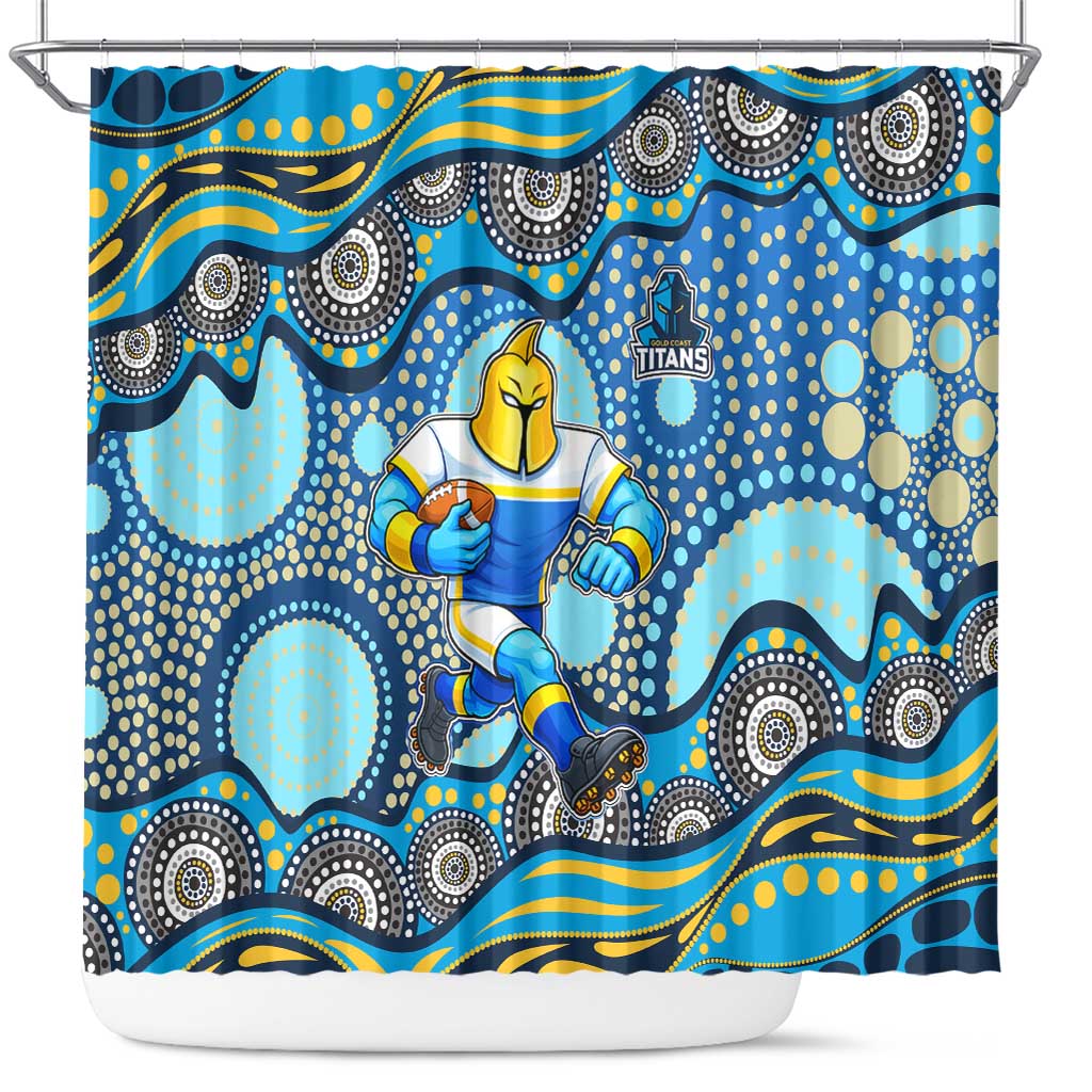 Gold Coast Titans Shower Curtain Aboriginal Dot Pattern - Rugby Mascot Heritage Pride