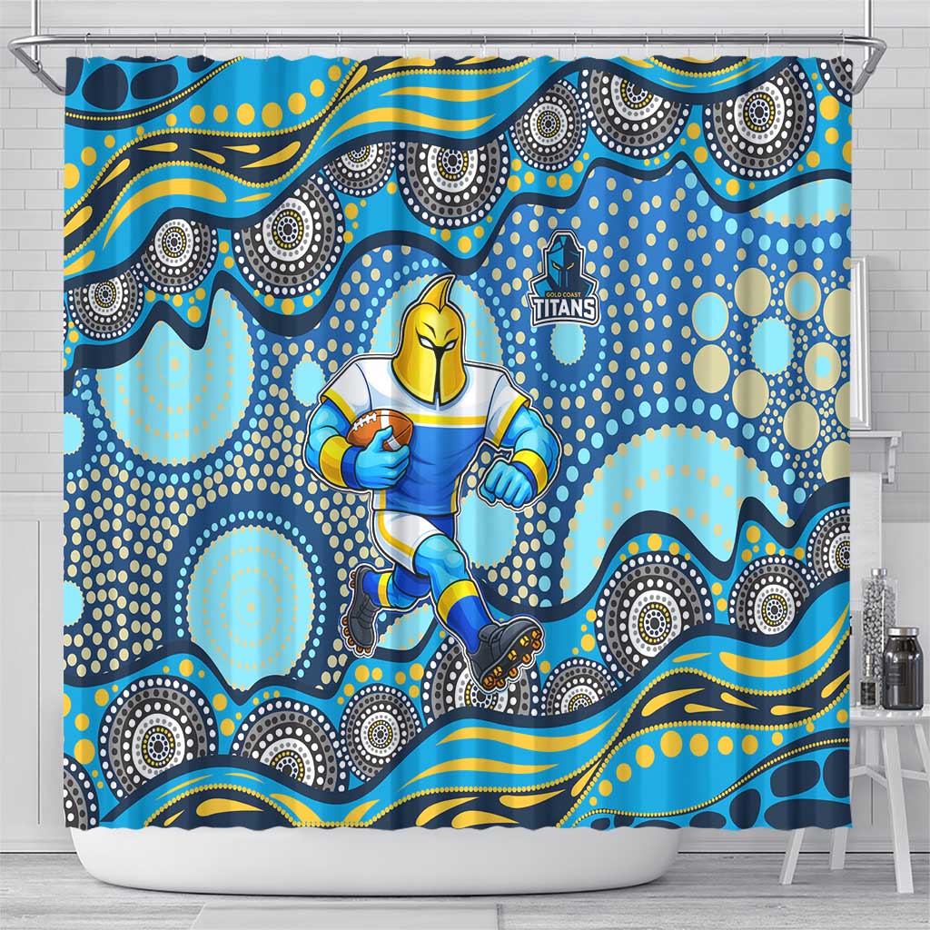 Gold Coast Titans Shower Curtain Aboriginal Dot Pattern - Rugby Mascot Heritage Pride