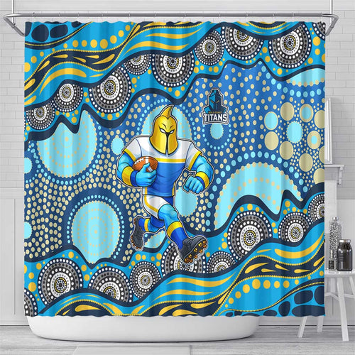 Gold Coast Titans Shower Curtain Aboriginal Dot Pattern - Rugby Mascot Heritage Pride