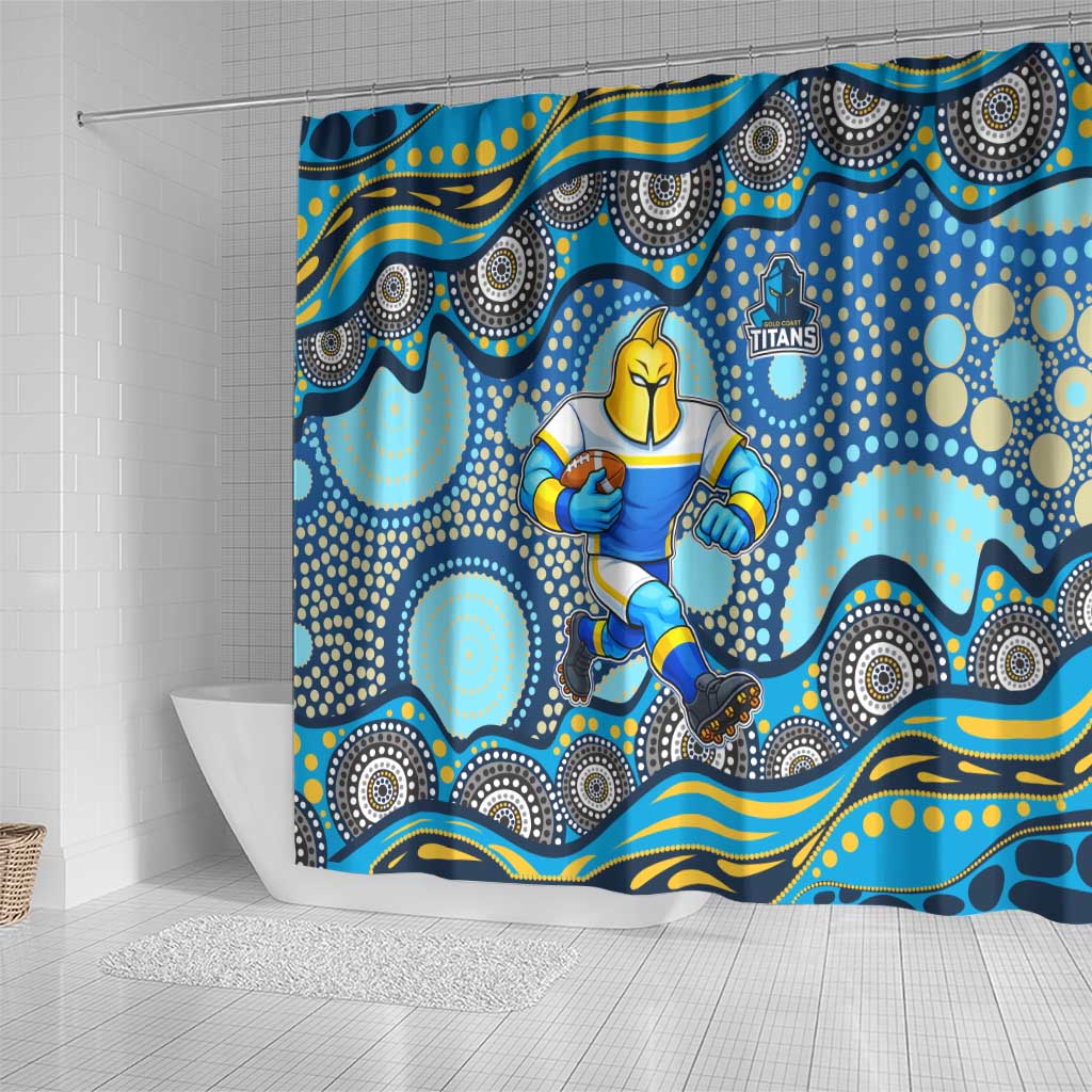 Gold Coast Titans Shower Curtain Aboriginal Dot Pattern - Rugby Mascot Heritage Pride