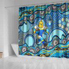 Gold Coast Titans Shower Curtain Aboriginal Dot Pattern - Rugby Mascot Heritage Pride