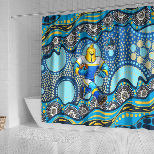 Gold Coast Titans Shower Curtain Aboriginal Dot Pattern - Rugby Mascot Heritage Pride
