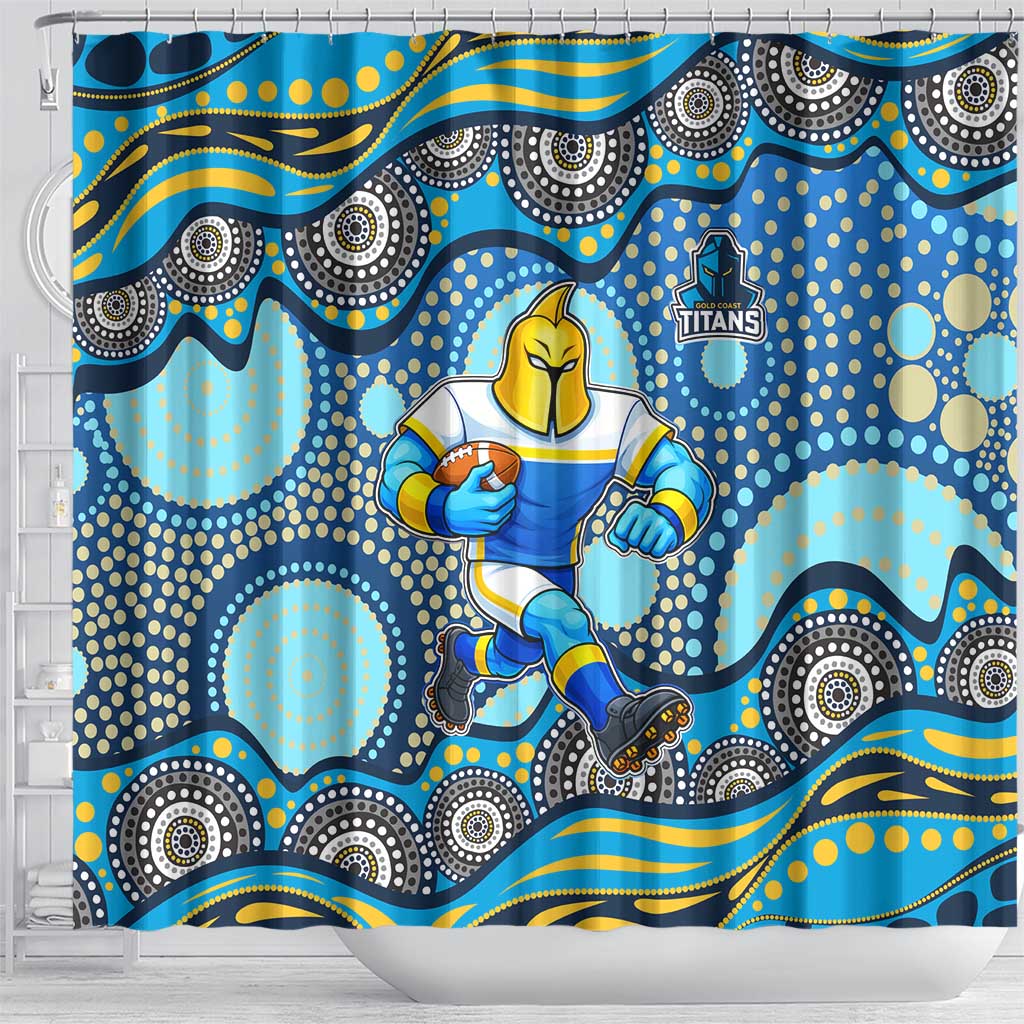 Gold Coast Titans Shower Curtain Aboriginal Dot Pattern - Rugby Mascot Heritage Pride
