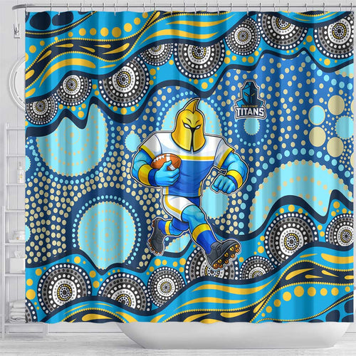 Gold Coast Titans Shower Curtain Aboriginal Dot Pattern - Rugby Mascot Heritage Pride