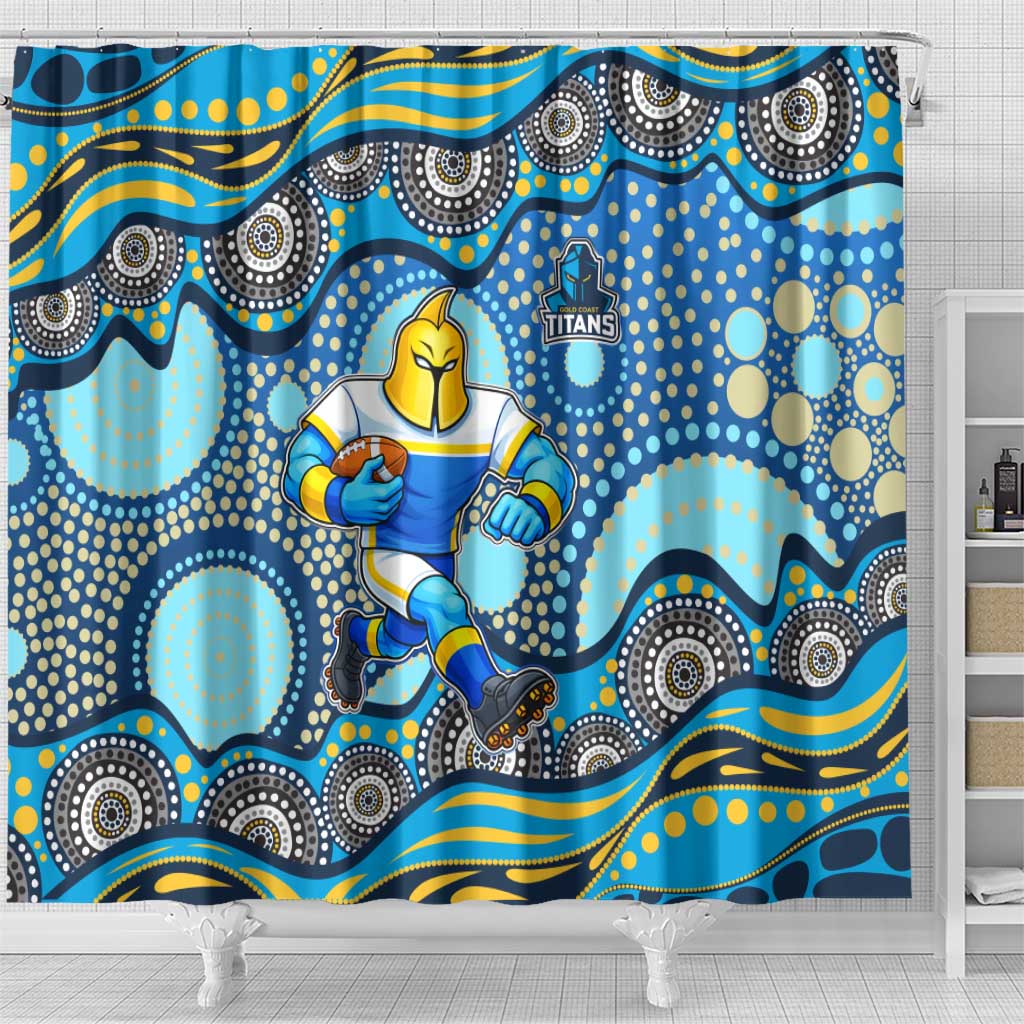 Gold Coast Titans Shower Curtain Aboriginal Dot Pattern - Rugby Mascot Heritage Pride