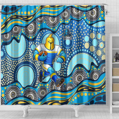 Gold Coast Titans Shower Curtain Aboriginal Dot Pattern - Rugby Mascot Heritage Pride