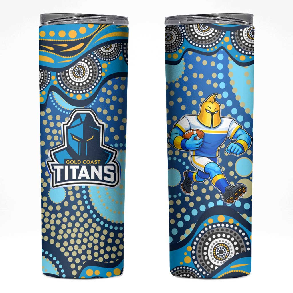 Gold Coast Titans Skinny Tumbler Aboriginal Dot Pattern - Rugby Mascot Heritage Pride