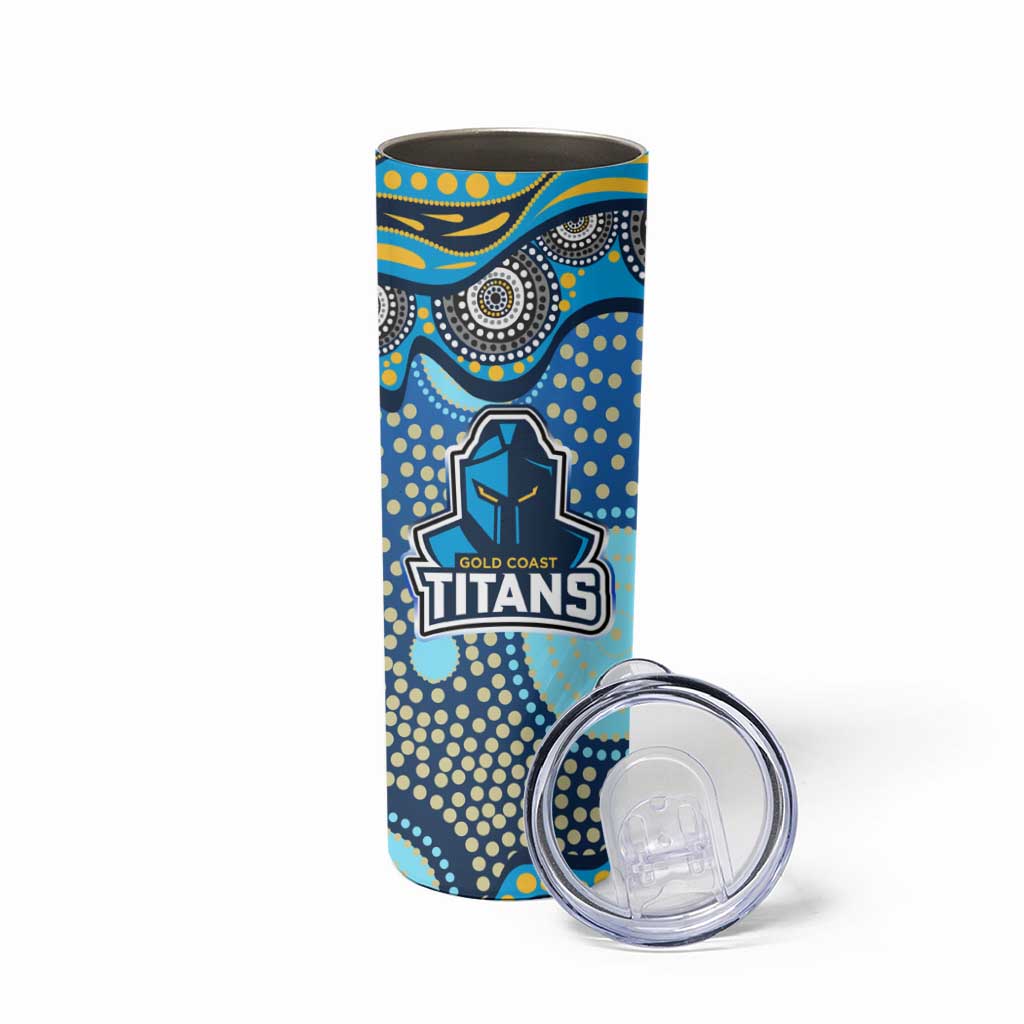 Gold Coast Titans Skinny Tumbler Aboriginal Dot Pattern - Rugby Mascot Heritage Pride