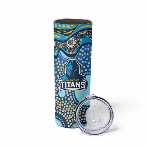 Gold Coast Titans Skinny Tumbler Aboriginal Dot Pattern - Rugby Mascot Heritage Pride