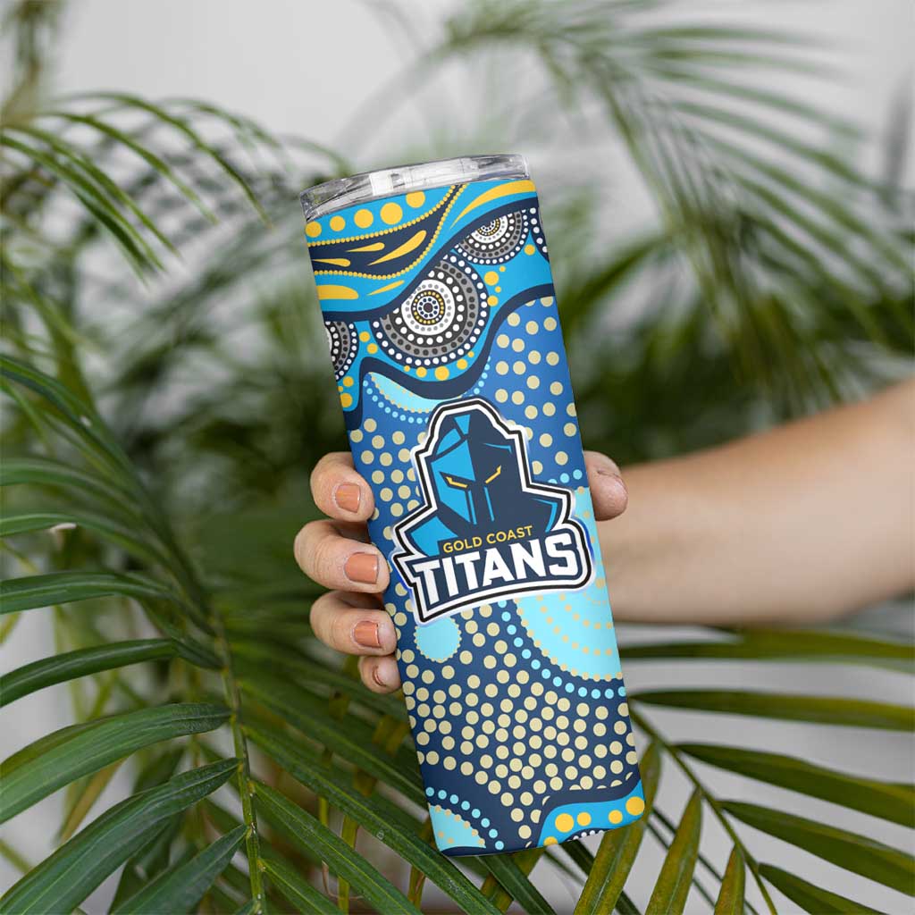 Gold Coast Titans Skinny Tumbler Aboriginal Dot Pattern - Rugby Mascot Heritage Pride