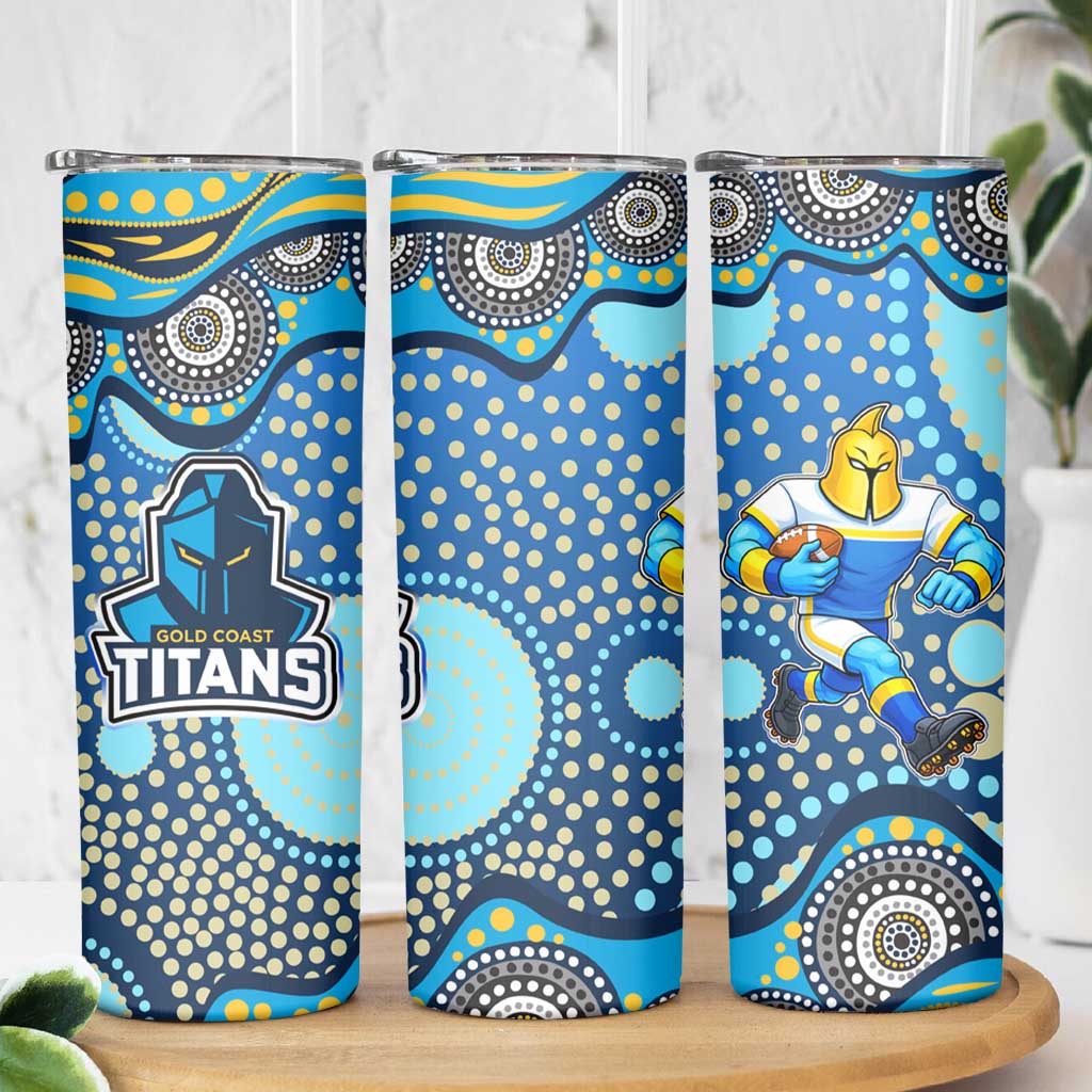 Gold Coast Titans Skinny Tumbler Aboriginal Dot Pattern - Rugby Mascot Heritage Pride