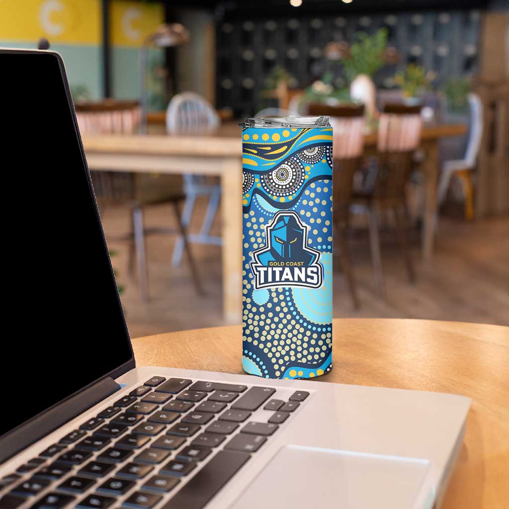 Gold Coast Titans Skinny Tumbler Aboriginal Dot Pattern - Rugby Mascot Heritage Pride