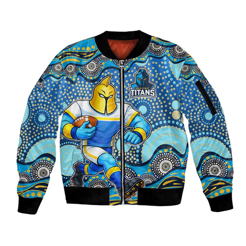 Gold Coast Titans Sleeve Zip Bomber Jacket Aboriginal Dot Pattern - Rugby Mascot Heritage Pride